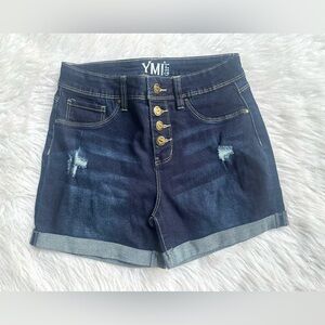 YMI Dark Indigo Button-Fly Rolled Hem Denim Shorts